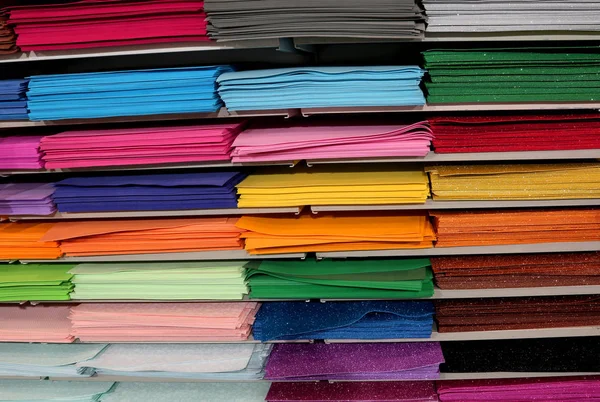 Glittery fabric and felt for sale in hobby shop — Stock Photo, Image