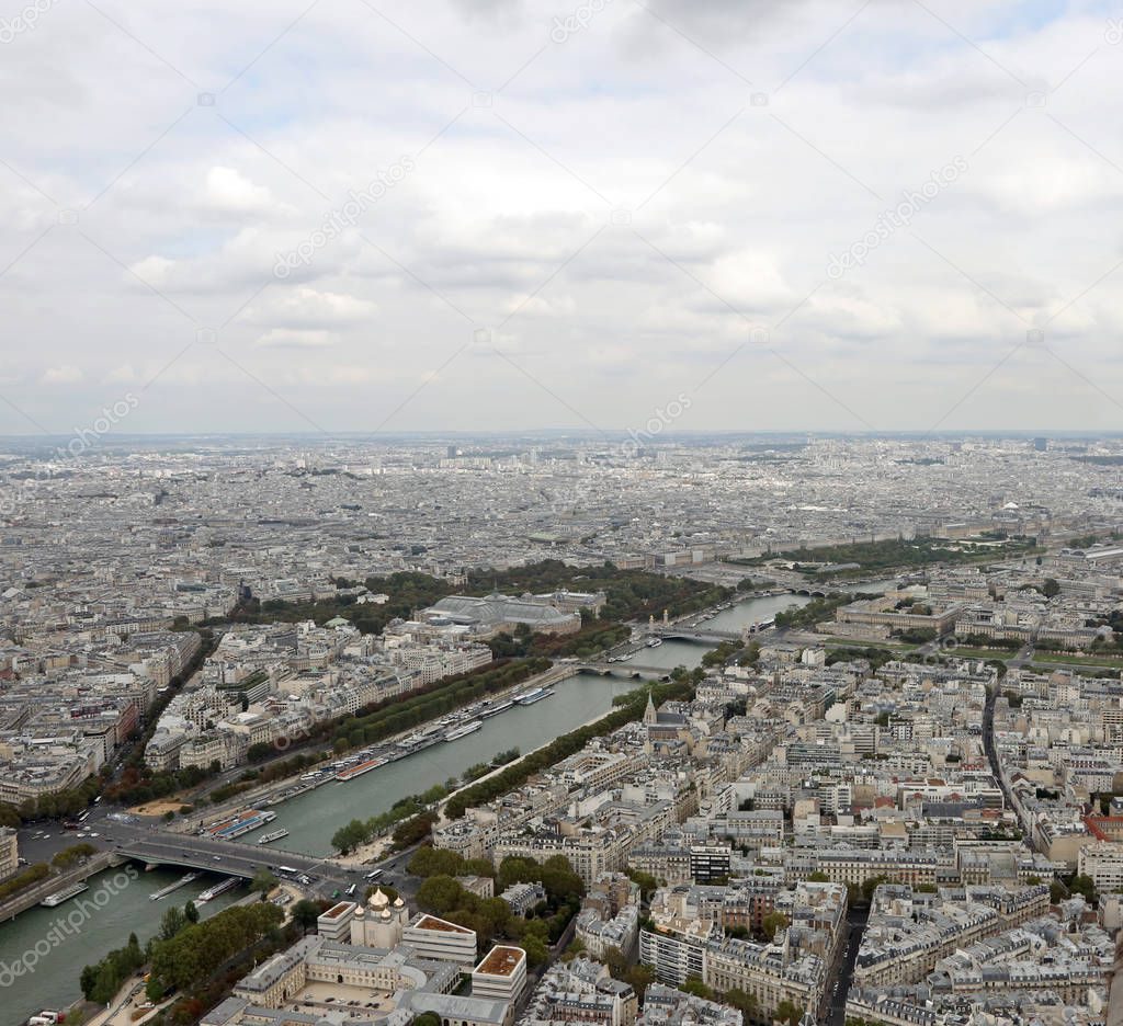 Panoramic view of french capital  with palace called Grand Palai