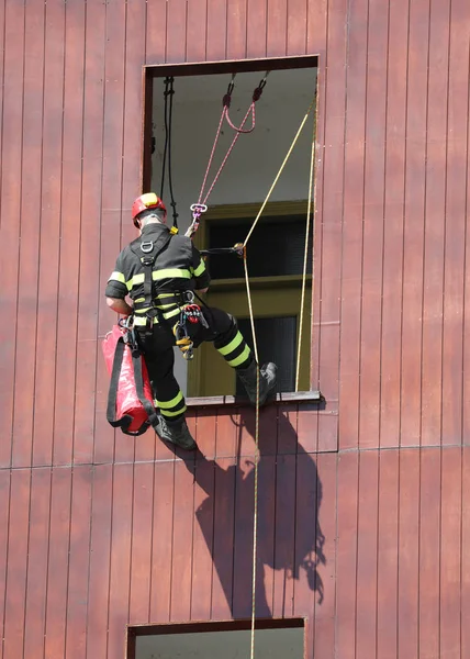 Fireman during a fire drill — Stock Photo, Image