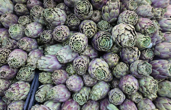 Background of large green ripe artichokes freshly picked from th — Stock Photo, Image