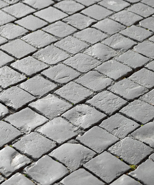 Detail of paved floor of Saint Peter Square in Vatican City. The cobblestones are called Sampietrini in italian language