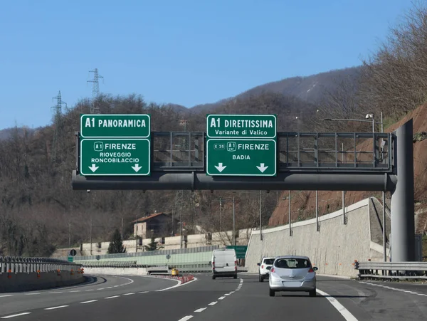 Italian highway junction with text of street names and cities — Stock Photo, Image