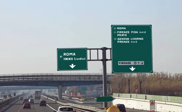 Italian highway with road signs — Stock Photo, Image