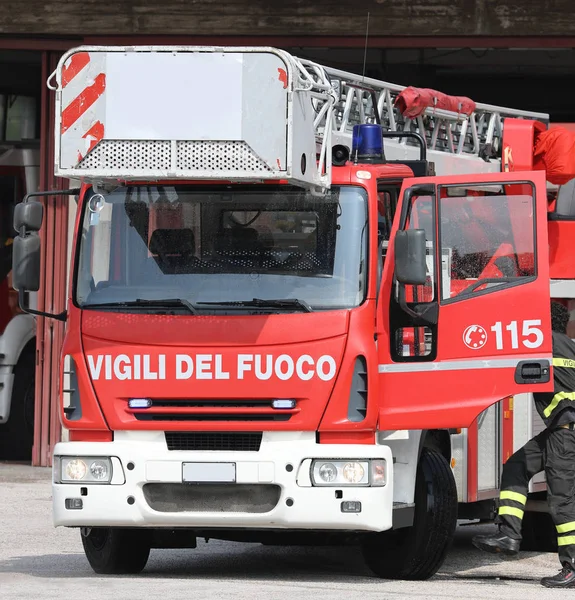 Rome, RM, Italy - May 23, 2019: fire engine during a fire drill — Stock Photo, Image