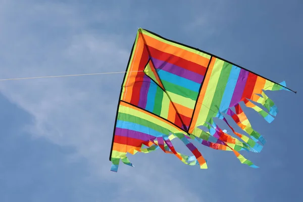 Grote vlieger met levendige kleuren op blauwe lucht — Stockfoto