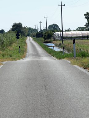 Tek asfalt yolu olan uzun düz bir yol.