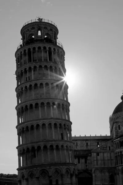 Leaning tower in black and white — Stock Photo, Image