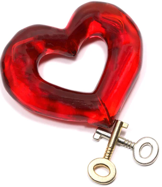 Red heart and two golden keys — Stock Photo, Image