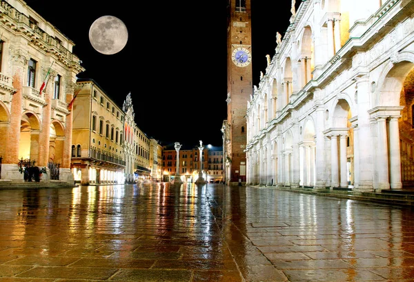 Hlavní Náměstí Města Vicenza Itálii Úplněk — Stock fotografie