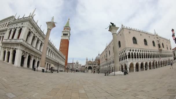 베네치아의 마르코 광장에는 물고기 렌즈를 이용해 관광객 — 비디오