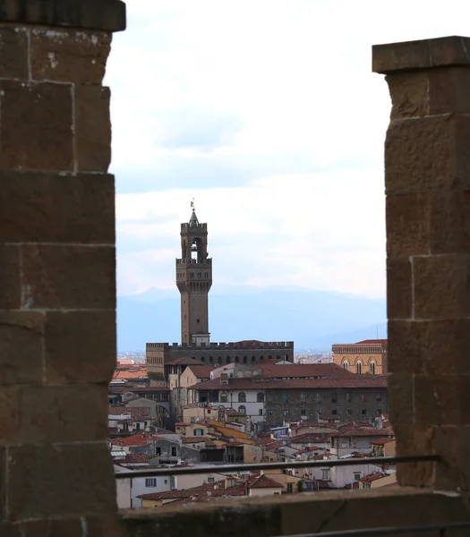 Vista Torre Del Palacio Piazza Della Signoria Florencia Toscana —  Fotos de Stock