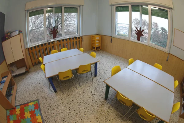 Interior Classroom Nursery School Children Small Tables Chairs — Stock Photo, Image
