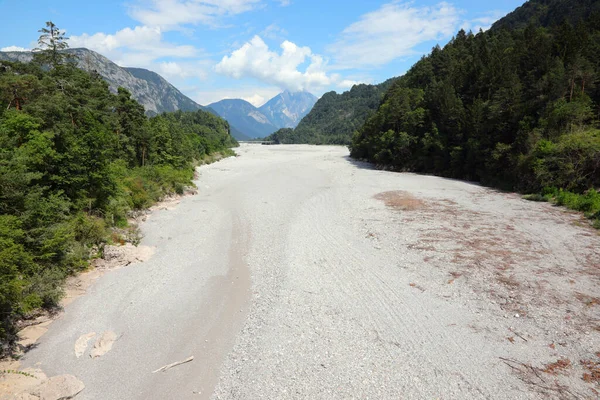 Dno Řeky Tagliamento Itálii Bez Vody Během Sucha Také Důsledku — Stock fotografie