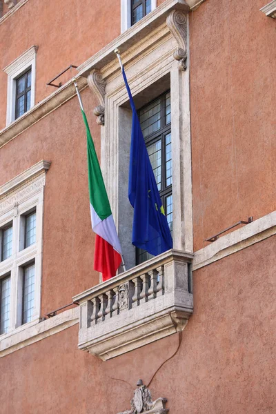 Varanda Piazza Venezia Roma Com Bandeira Itália Europa Onde Duce — Fotografia de Stock