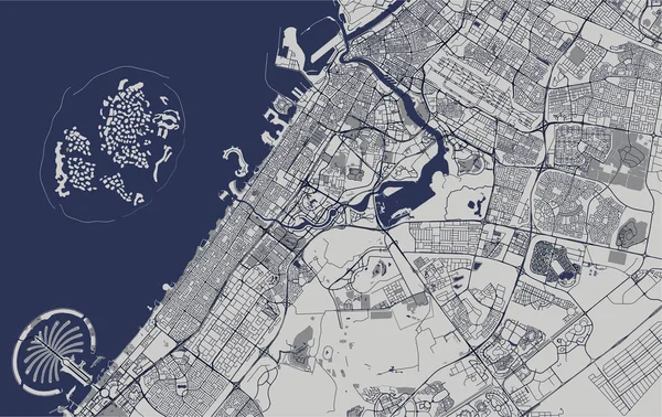 Mapa Vetorial Cidade Dubai Emirados Árabes Unidos Eau Área Metropolitana — Vetor de Stock