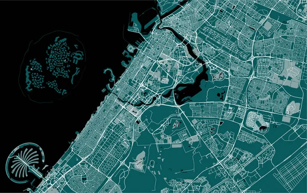 Mapa Vetorial Cidade Dubai Emirados Árabes Unidos Eau Área Metropolitana — Vetor de Stock