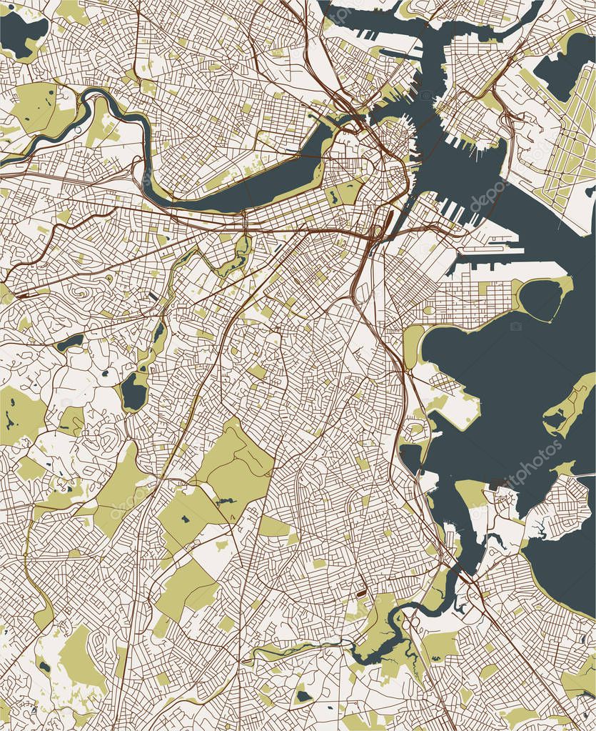 illustration map of the city of Boston, USA