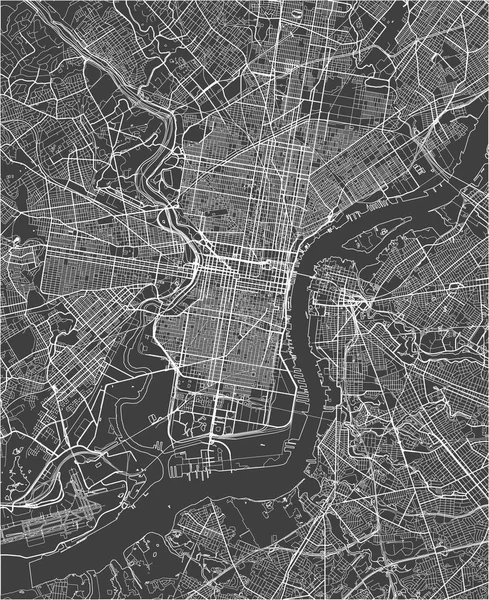 Mapa da cidade de Philadelphia, Pennsylvania, Estados Unidos da América — Vetor de Stock