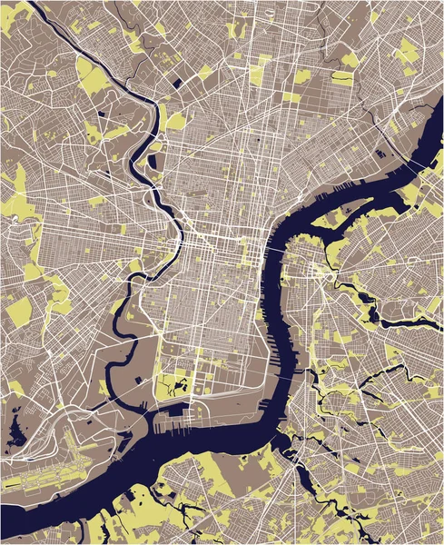 Mapa da cidade de Philadelphia, Pennsylvania, Estados Unidos da América — Vetor de Stock