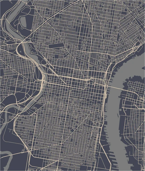 Mapa da cidade de Philadelphia, Pennsylvania, Estados Unidos da América — Vetor de Stock