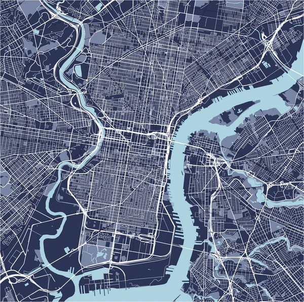 Carte de la ville de Philadelphie, Pennsylvanie, États-Unis — Image vectorielle