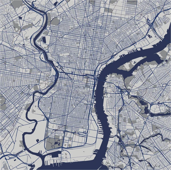 米国ペンシルベニア州フィラデルフィア市のイラスト地図 — ストックベクタ