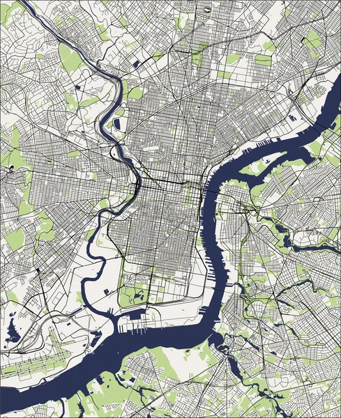 Mapa da cidade de Philadelphia, Pennsylvania, Estados Unidos da América — Vetor de Stock