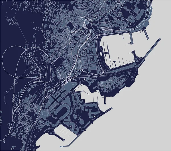 Mapa da cidade de Principado de Mônaco, Riviera Francesa — Vetor de Stock