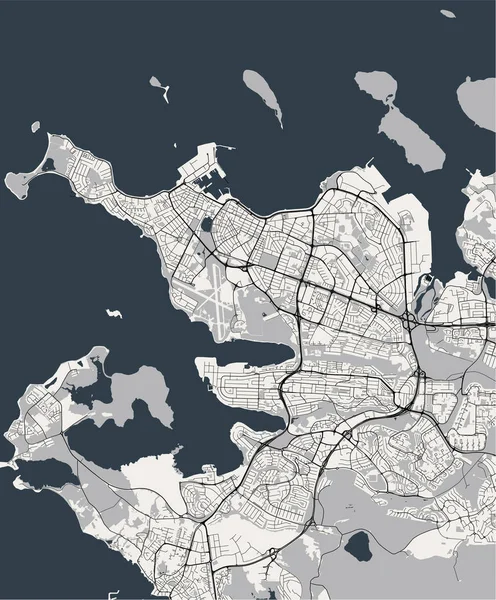 Kaart van de stad van Reykjavik, Hoofdstedelijk Gewest, IJsland — Stockvector