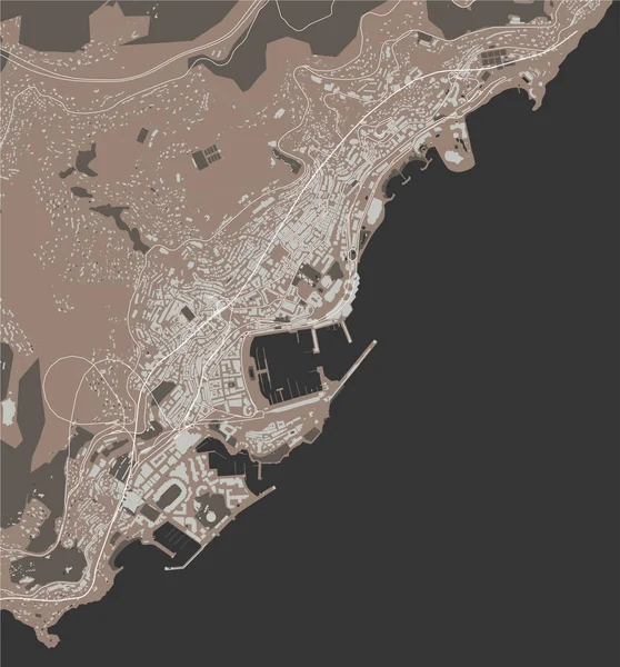 Mapa da cidade de Principado de Mônaco, Riviera Francesa — Vetor de Stock