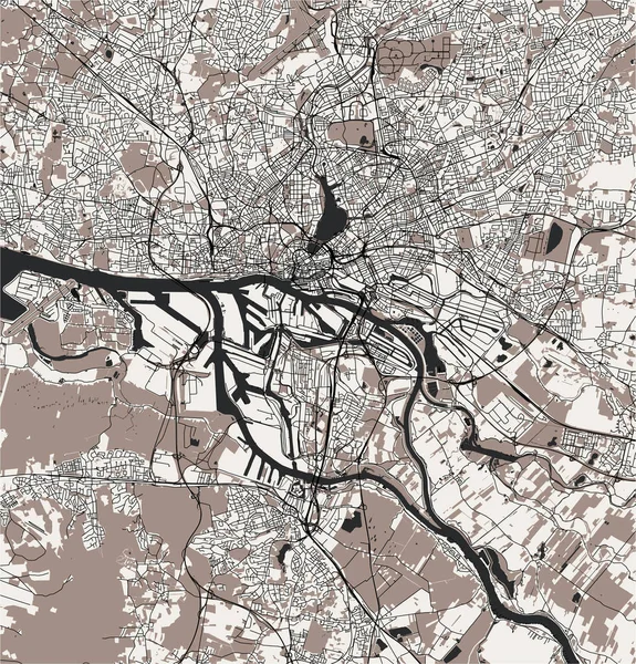 Map of the city of Hamburg,, Germany — Stock Vector