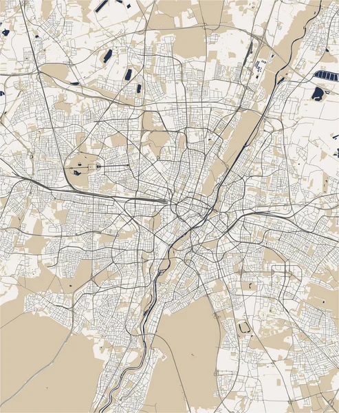 Mapa miasta Monachium, Bawaria, Niemcy — Wektor stockowy