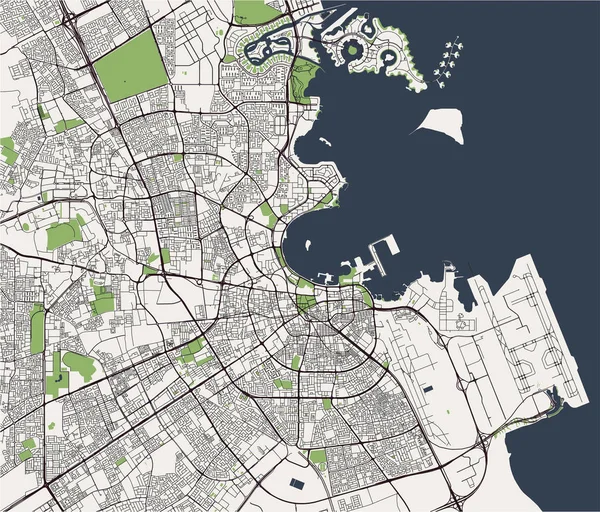 Ilustração Mapa Cidade Doha Qatar —  Vetores de Stock