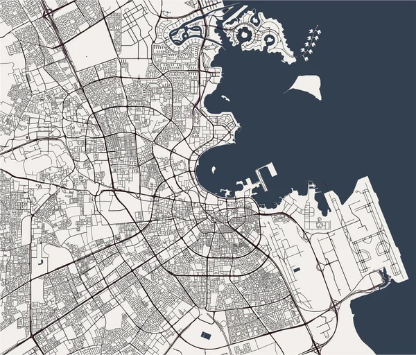 Illustrazione Mappa Della Città Doha Qatar — Vettoriale Stock