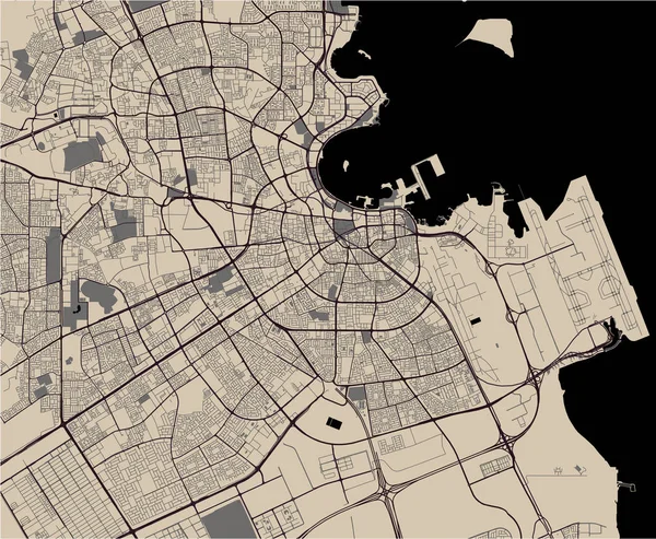 Ilustração Mapa Cidade Doha Qatar — Vetor de Stock