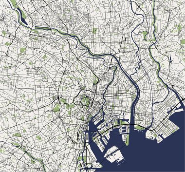 vektör harita city Tokyo, Kanto, Island Honshu, Japonya