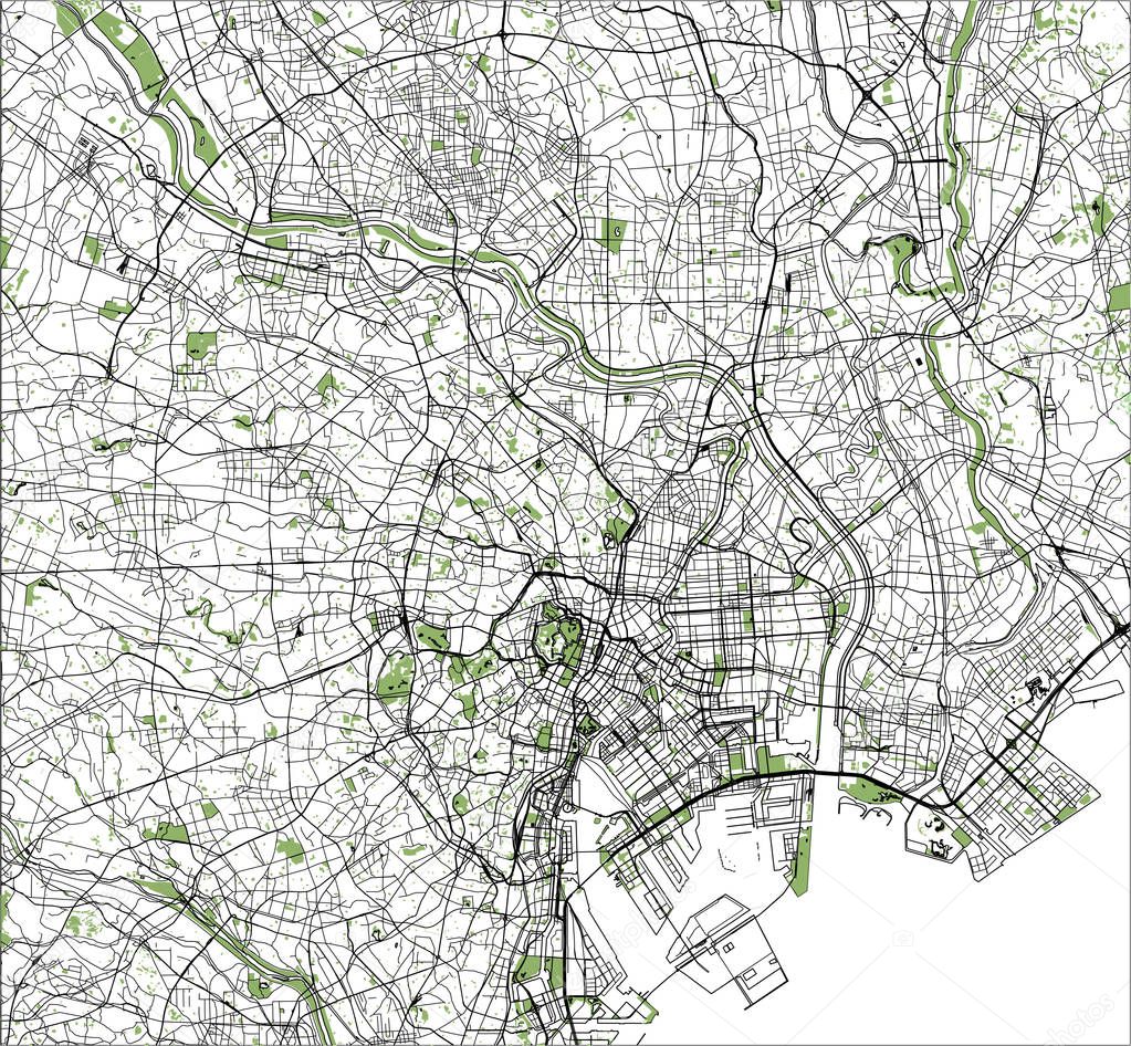 vector map of the city of Tokyo, Kanto, Island Honshu, Japan