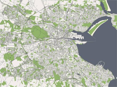 Dublin, İrlanda'nın şehrin vektör harita