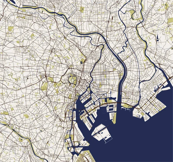 Mapa Vetorial Cidade Tóquio Kanto Ilha Honshu Japão — Vetor de Stock