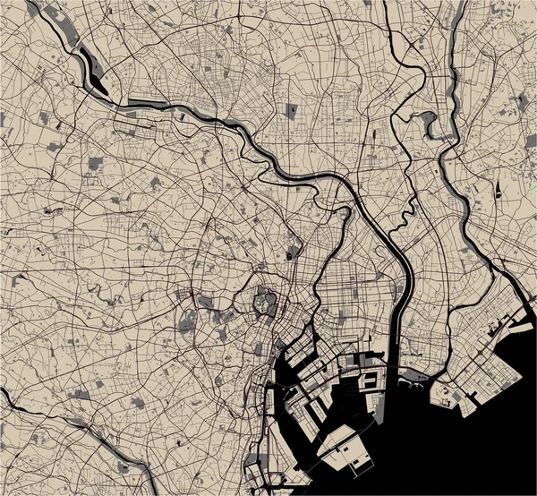 Векторная Карта Города Токио Канто Остров Хонсю Япония — стоковый вектор