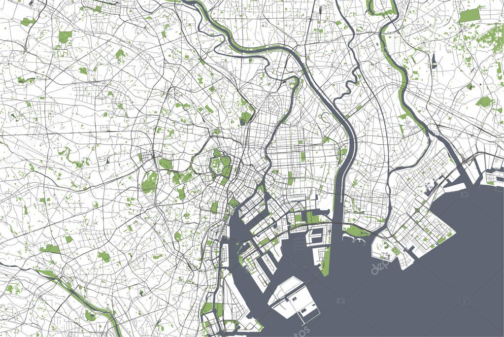 vector map of the city of Tokyo, Kanto, Island Honshu, Japan
