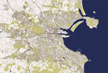 Dublin, İrlanda'nın şehrin vektör harita