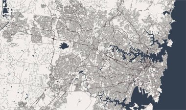 Sydney şehir, New South Wales, Avustralya Haritası