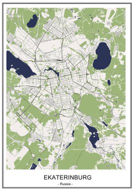vektör harita Yekaterinburg şehir, Sverdlovsk Oblast, Ural, Rusya Federasyonu