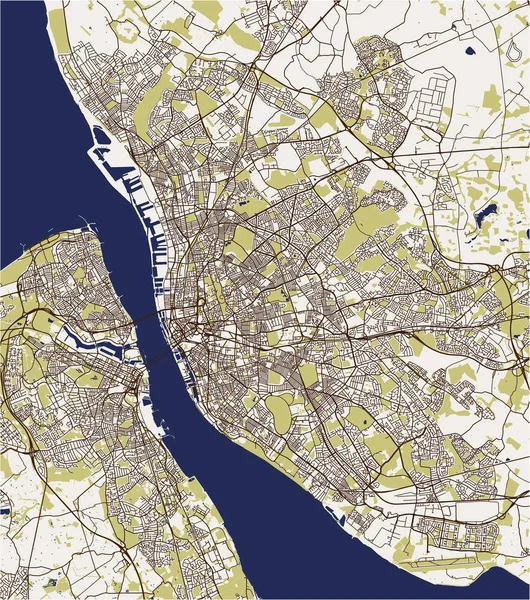 Wektor Mapa Miasta Liverpool Birkenhead Wielka Brytania — Wektor stockowy