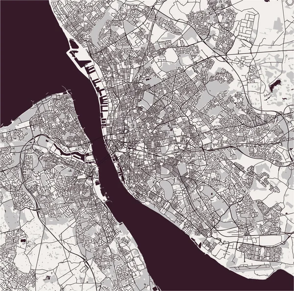 Carte Vectorielle Ville Liverpool Birkenhead Royaume Uni — Image vectorielle