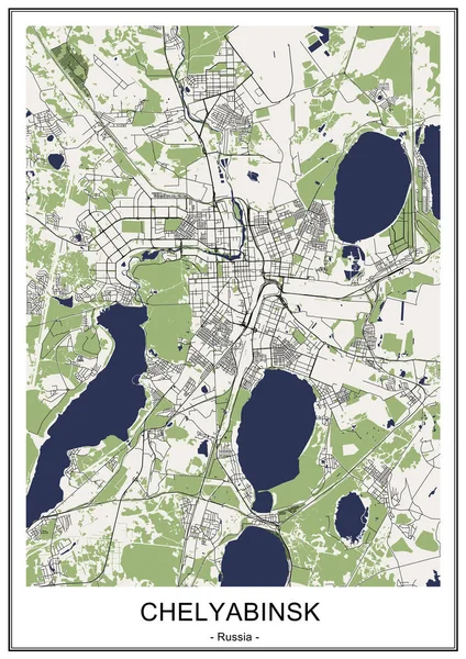 Vector Kaart Van Stad Tsjeljabinsk — Stockvector