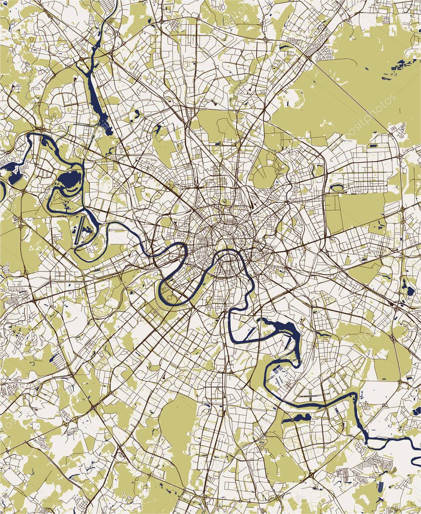 vector modern map of the city of Moscow, Russia