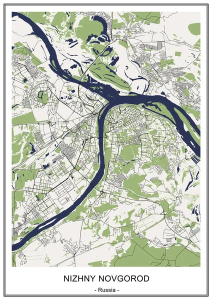 Vector Kaart Van Stad Nizjni Novgorod Rusland — Stockvector