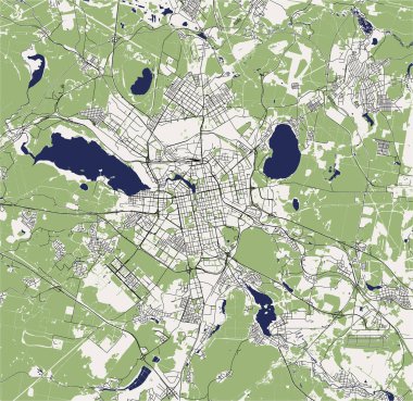 vektör harita Yekaterinburg şehir, Sverdlovsk Oblast, Ural, Rusya Federasyonu